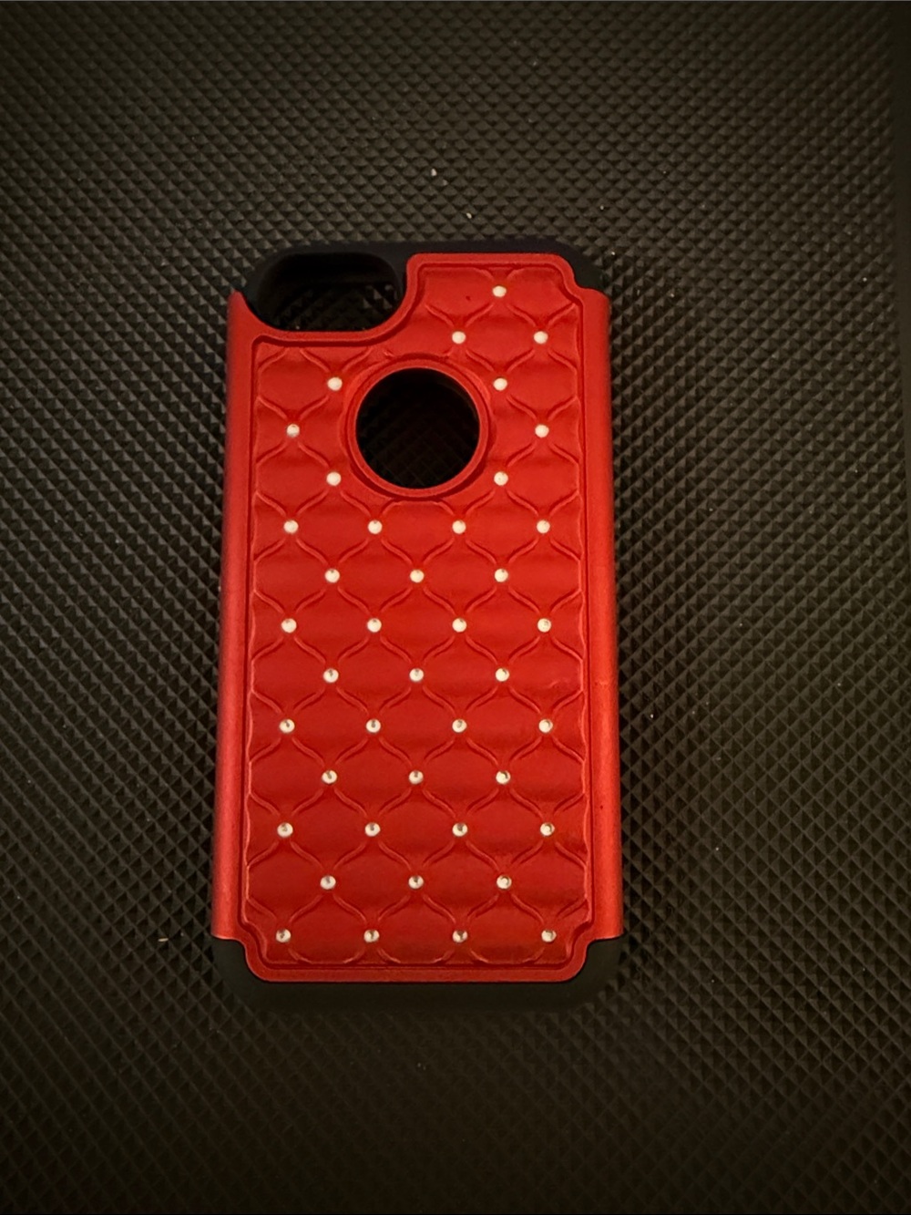 Red Quilted Rhinestone Phone Case with Shock-Absorbent Frame iPhone 6/6s
